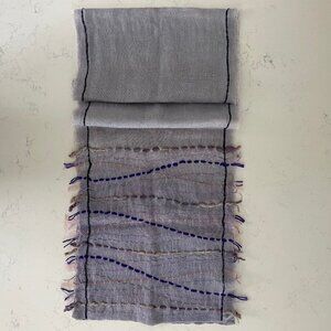 Asian Eye Boho Linen Scarf Handcrafted in India Lavender Grey Tan Blush Sz OS